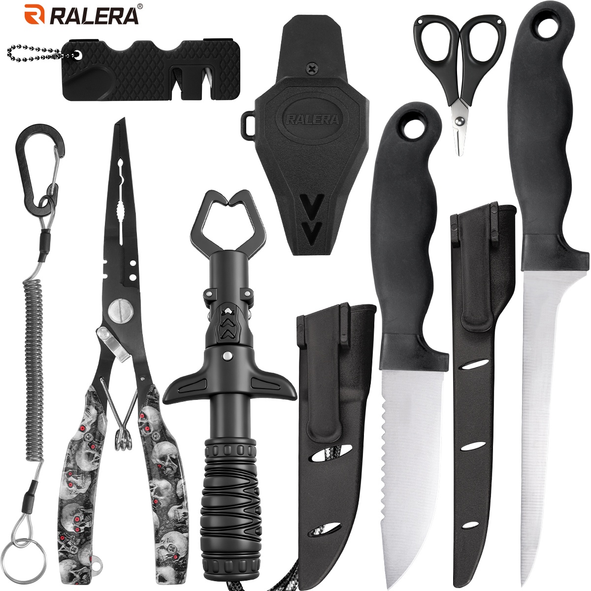 Fishing Equipment Essentials - ルアーフィッシング用プライヤー装備：フィッシュグリッパー、フィッシングプライヤー、フィッシュシザー、フィッシングナイフ、フルセット、釣りに必須