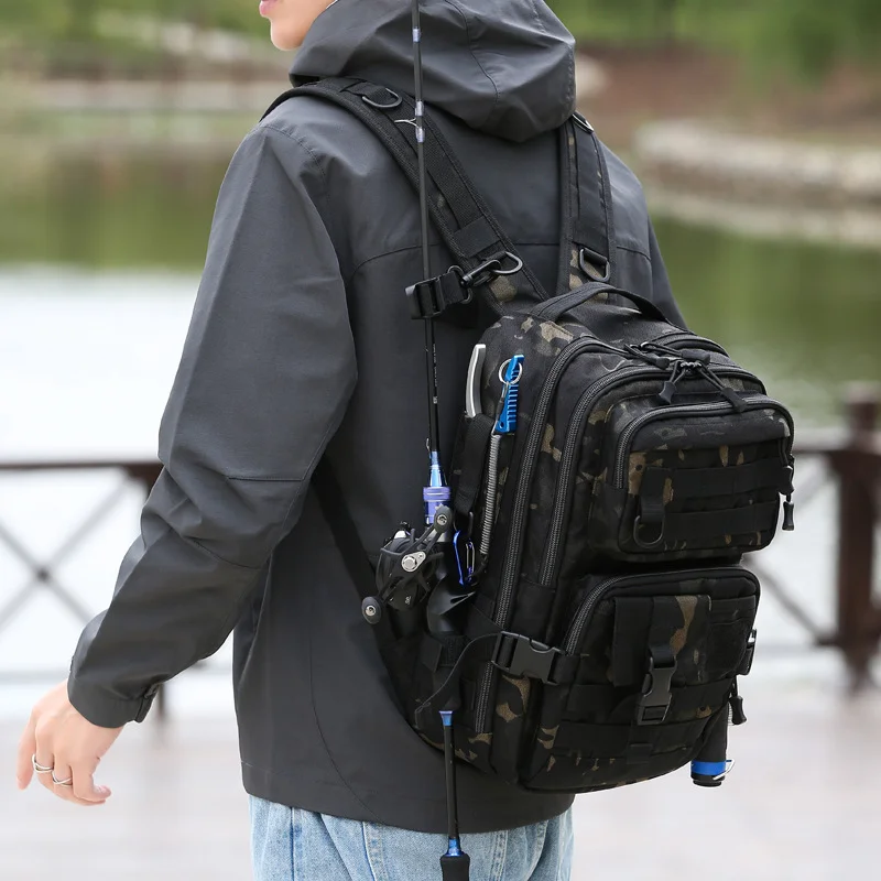 1000D ナイロン防水釣りバックパック釣具収納袋ダブルショ - Fishing Equipment Bag のレビューと価格