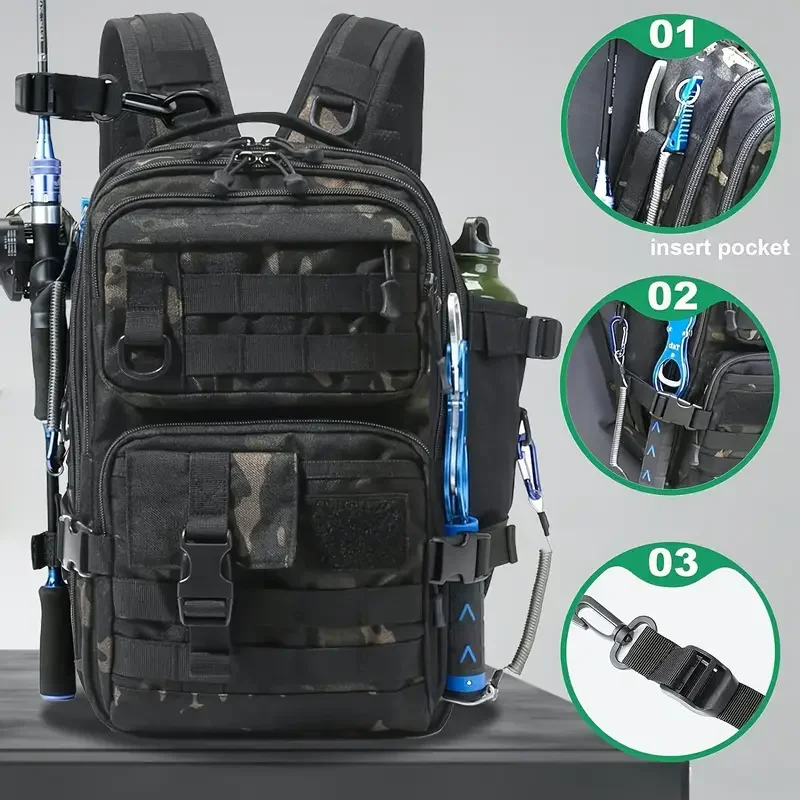 1000D ナイロン防水釣りバックパック釣具収納袋ダブルショ - Fishing Equipment Bag のレビューと価格